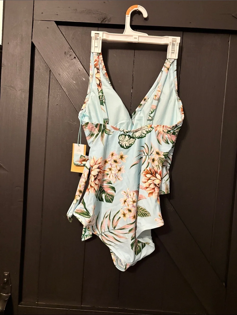 Kona Sol Light Blue Tropical Floral One-Piece Swimsuit